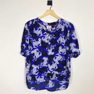 Anthropologie Emily & Isabella Cat Tiger Panther Print Button Up Top Size Medium